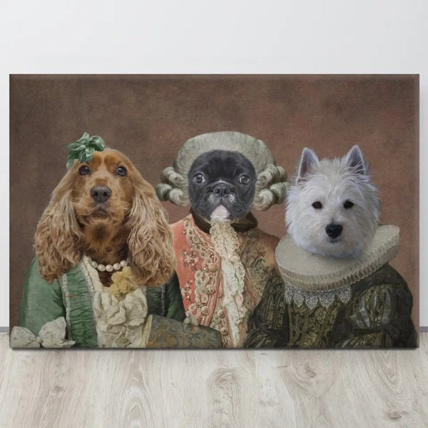 קנבס רנסנס עם 3 דמויות - קנבס עם חיית המחמד - מתנה לאוהבי כלבים וחתולים