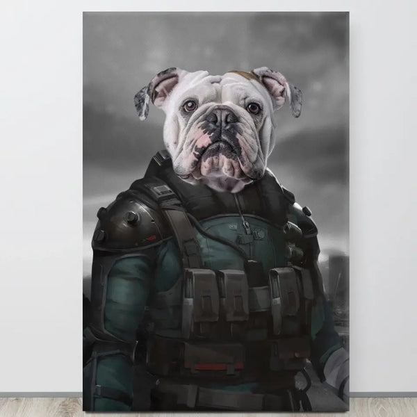 קנבס הכלב החייל על חלל - קנבס עם הכלב או חיית המחמד שלכם, קנבס מתנה לאוהבי כלבים