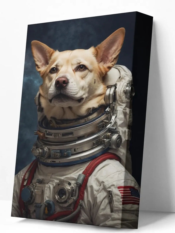 קנבס הכלב האסטרונאוט - קנבס בעיצוב אישי עם תמונה של הכלב - מתנה קנבס עם כלב