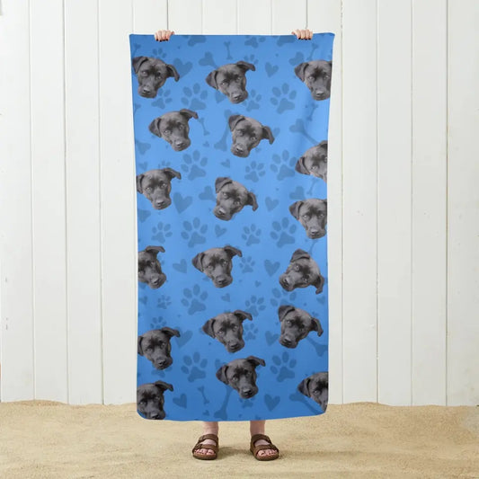 מגבת חוף בעיצוב אישי עם תמונה של הכלב או החתול שלכם - מתנה לקיץ - מתנה לאנשים שאוהבים ים